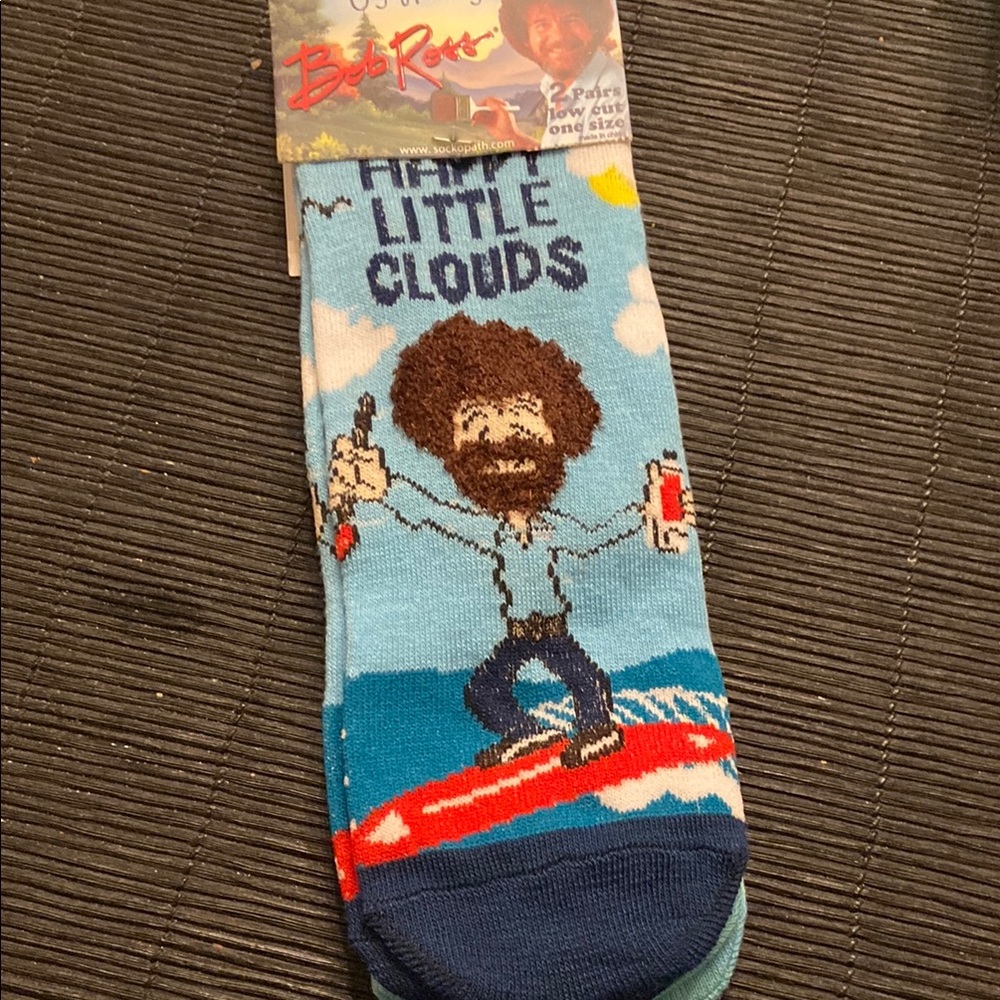 Bob Ross Playful Blue and Red Casual Socks with Whimsical Design